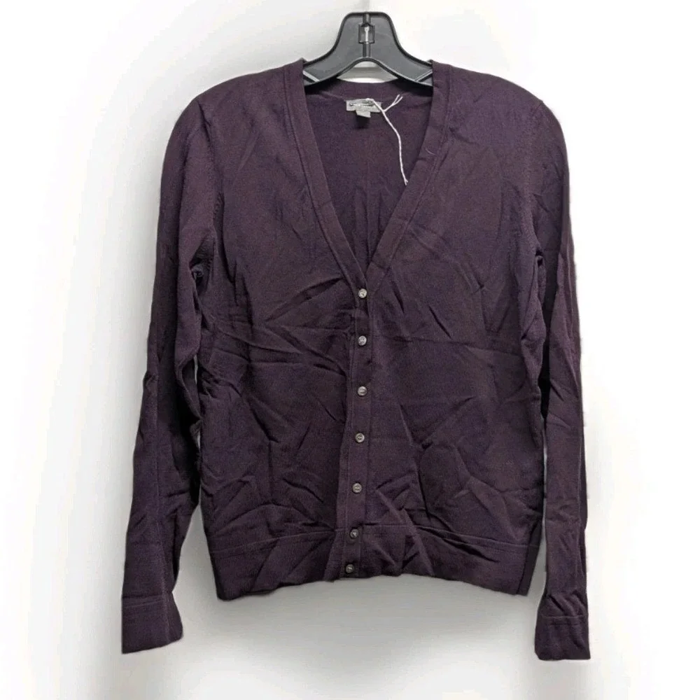 Quiet Luxury Ann Taylor Plum Cardigan Medium Office Preppy Minimalist